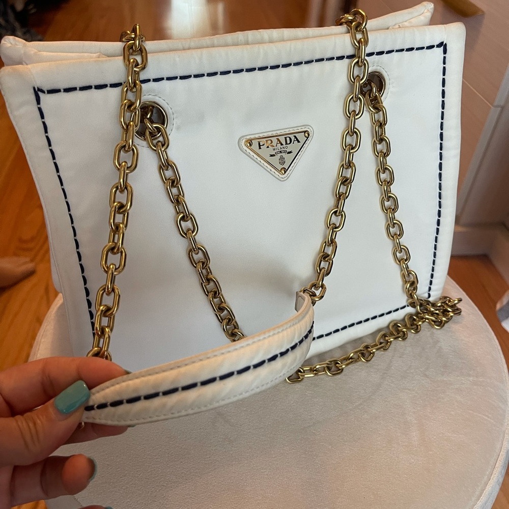 Prada Tessuto Chain White Nylon Tote - Picture 10 of 16